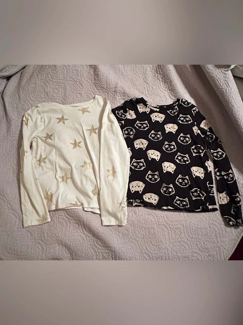 Old Navy Girls XL (14-16) Long Sleeve Crew Neck Cotton Tee Cat /Star Print